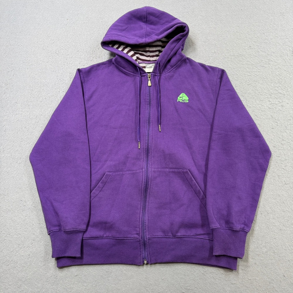 Y2K Nike ACG Hoodie Men's XL Purple Zip Up Silver Tag French Terry Outdoors